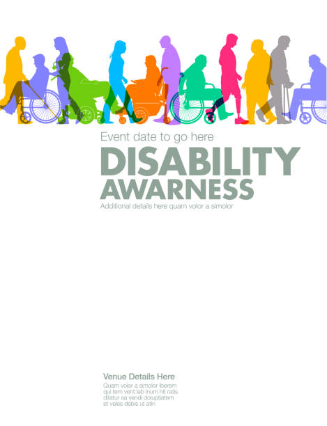 Disability Awareness Design Template Group of people representing a diverse range of Disabilities in society disability illustrations stock illustrations