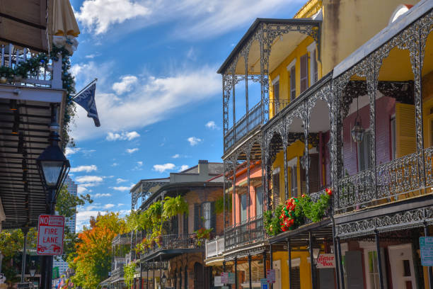 Typical houses in the French quarter of New Orleans (USA) New Orleans is know (among other things) for its architecture with multiple influences exemplified in this picture new orleans photos stock pictures, royalty-free photos & images