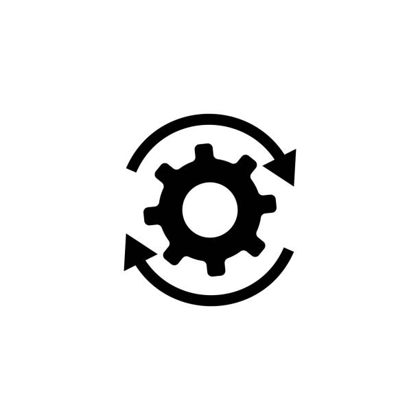 Workflow gears with arrows icon Workflow gears with arrows icon. Vector eps10 aerodynamic stock illustrations
