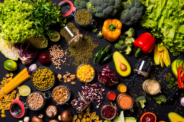istock Different colorful fresh vegan food. Flat lay. 1139064091