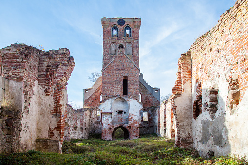 abandoned medieval church of saint barbara built in 1325 in russia indoor on sunny day
