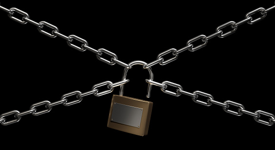 Padlock and Chain Isolated on Black Background With Clipping Path