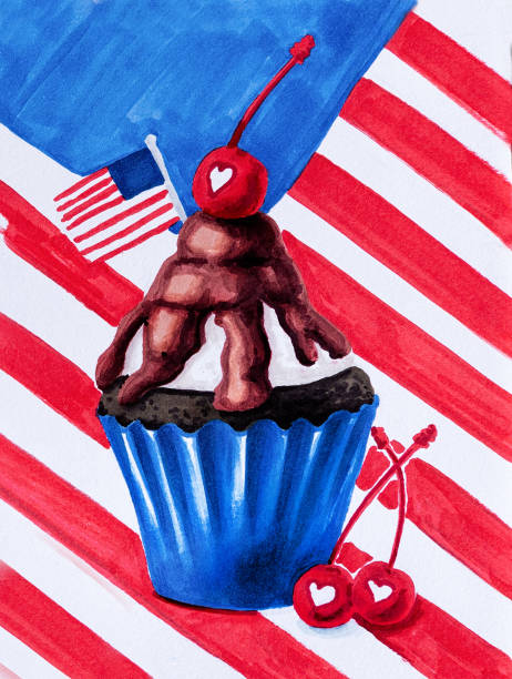 istock cupcake colored in american flag colors decarated with blueberry, stars and flag hand drawn illustration with clipping path isolated on white 1139067219