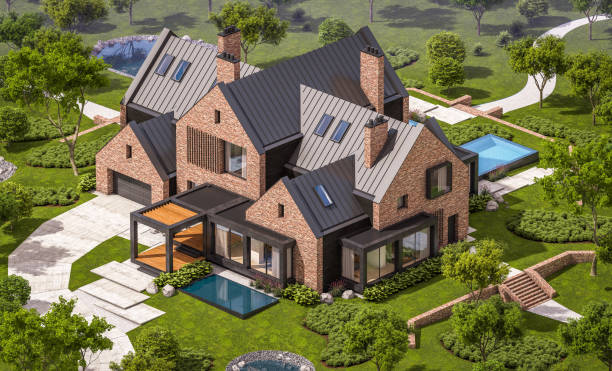 istock 3d rendering of modern clinker house on the ponds with pool 1139067857