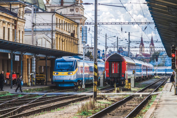 Plzen, Czech Republic, October 14, 2014 - Trains of the Czech Railways in Pilsen railway station.