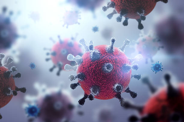istock Creative background, virus molecule close-up in the body, gray background. Concept biology, experiments, laboratory, experiments, quantum world. 3D illustration, 3D render. 1139074142