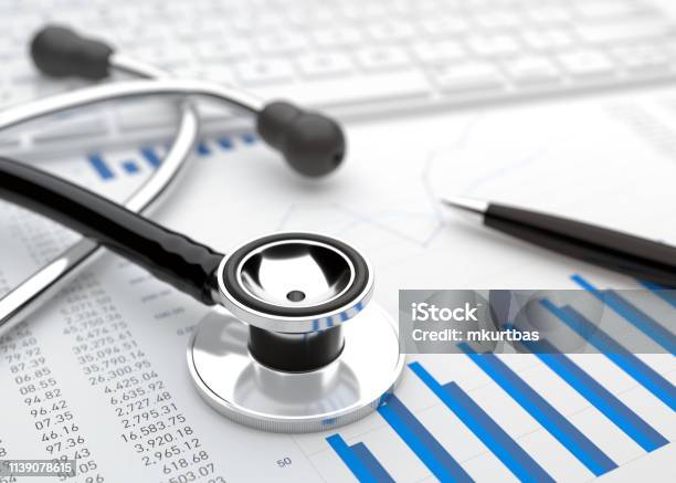 Stethoscope With Financial Statement Stock Photo - Download Image Now - Healthcare And Medicine, Claim Form, Financial Bill