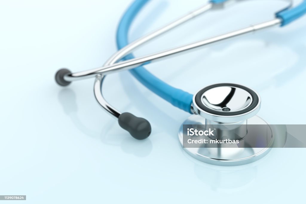 Stethoscope on Blue Background Healthcare Stethoscope Blue Background Medical Stethoscope Stock Photo