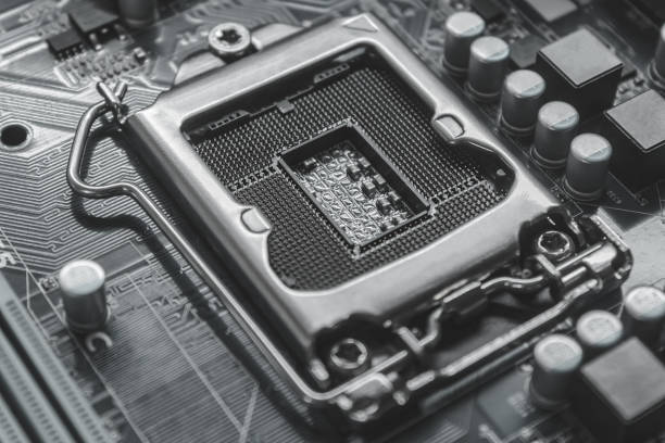 istock Socket motherboard in black and white photo 1139079803