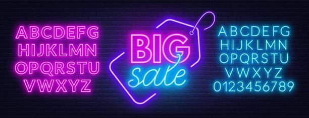 Sale neon sign. Template with fonts. Sale neon sign. Template with fonts. Vector illustration pink promise stock illustrations
