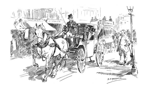 istock British satire comic cartoon illustrations - Horse carriage on street - illustration 1139080353