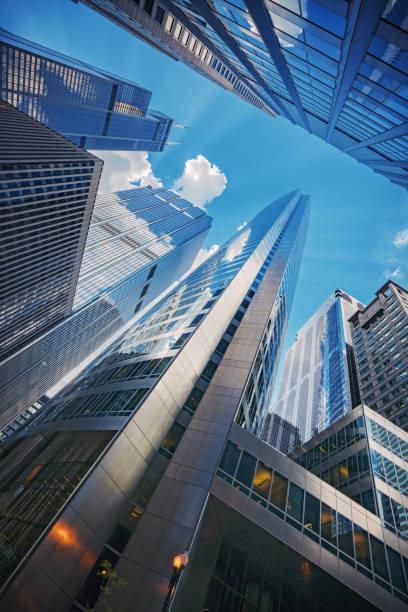 istock Modern skyscrapers in business district at sunset 1139081273