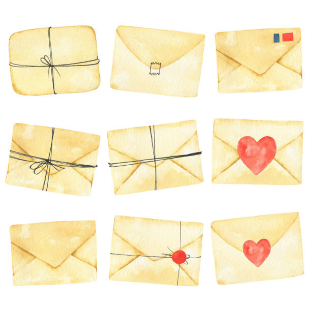 Vintage envelopes and gifts isolated on white background Vintage envelopes and gifts isolated on white background. For decor, pattern, card and more vintage love letter backgrounds stock illustrations