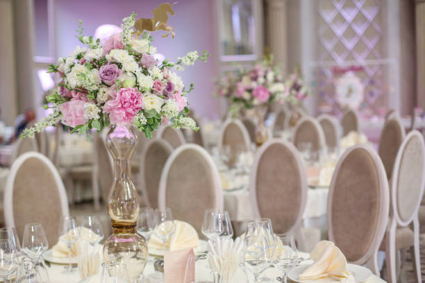 istock Beautiful flower decoration on a wedding table, selective focus 1139083979