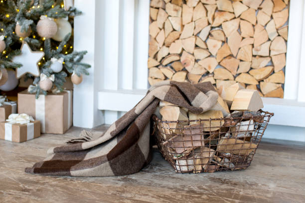 istock Firewood basket for fireplace. 1139084414
