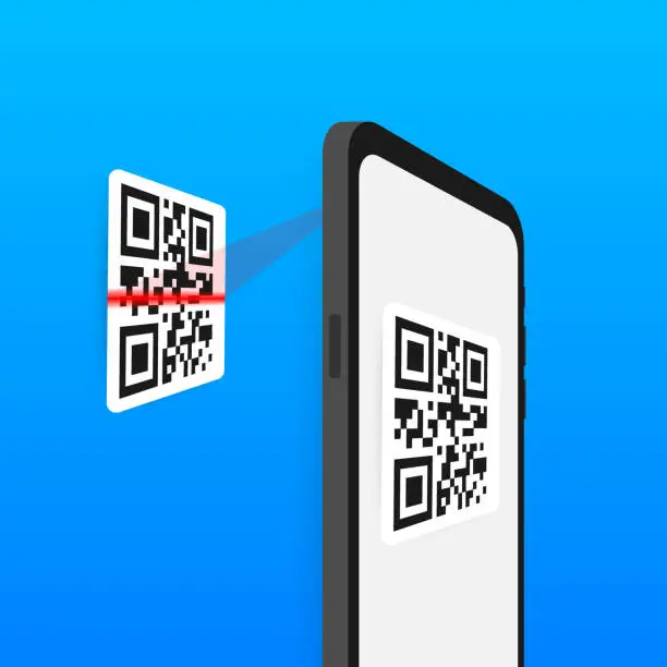 Vector illustration of Scan QR code to Mobile Phone. Electronic , digital technology, barcode. Vector illustration.