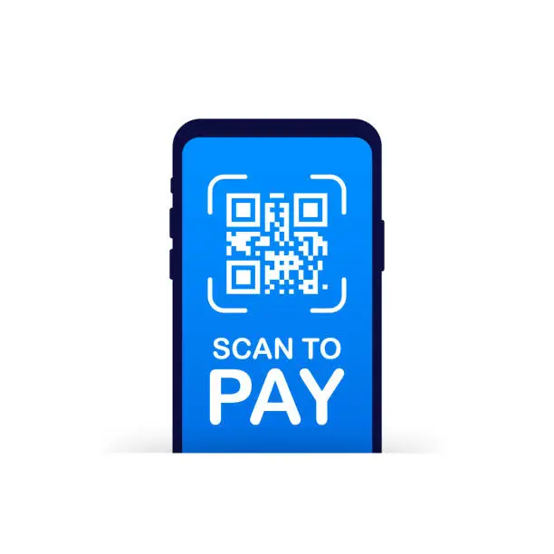 Vector illustration of Scan to pay. Smartphone to scan QR code on paper for detail, technology and business concept. Vector illustration.