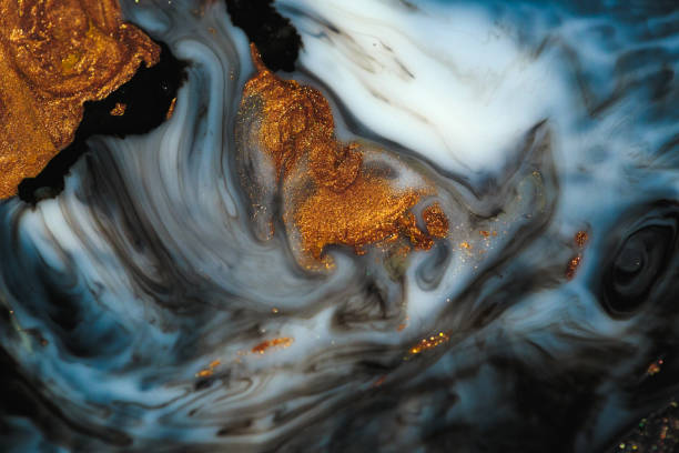 istock Modern artwork with abstract marble painting. Mixed turquoise and yellow paints. 1139087119