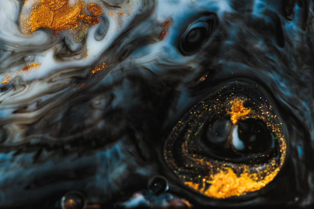istock Modern artwork with abstract marble painting. Mixed turquoise and yellow paints. 1139087164
