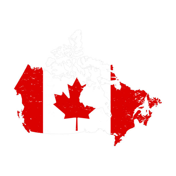 istock Canada country silhouette with flag on background, isolated on white 1139087198