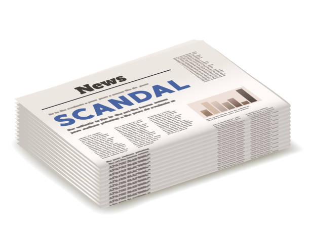 scandal headline headline “scandal” on the newspaper stack of papers stock illustrations