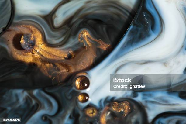 Marble Abstract Acrylic Background Blue Marbling Artwork Texture Agate Ripple Pattern Gold Powder Stock Photo - Download Image Now