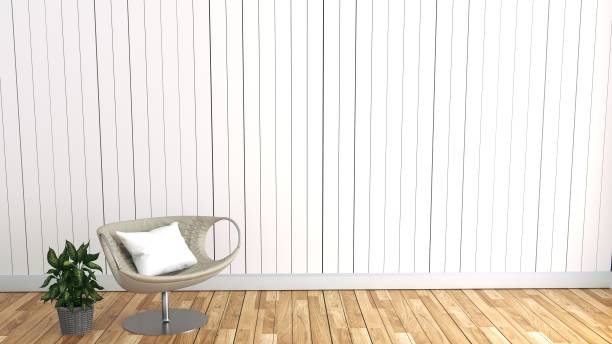 istock Chair pillow and plants with wooden wall white,3d rendering 1139090042