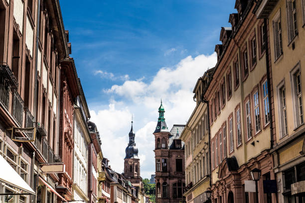 old colorful facades in Heidelberg historic town at sunny summer day