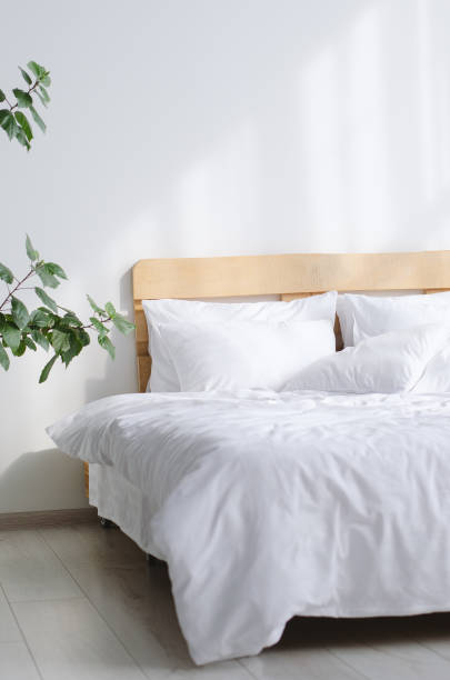 istock Bedroom interior with bed and big indor flower 1139091438
