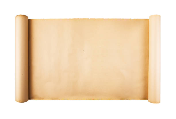 고립 된 흰색 배경에 오래 된 종이 스크롤 - manuscript ancient book aging process 뉴스 사진 이미지