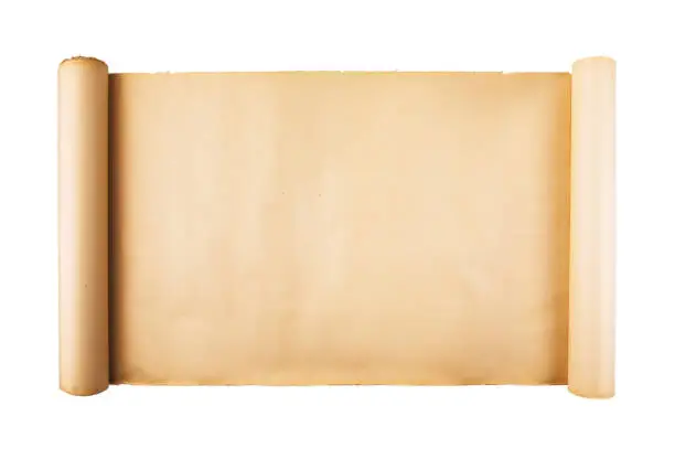 Photo of Old paper scroll on white background isolated