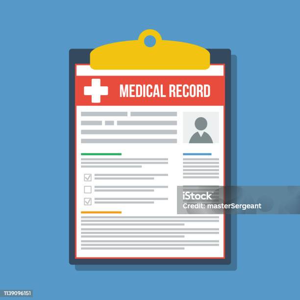 Patient Paper Medical Record Flat Vector Illustration Stock Illustration - Download Image Now