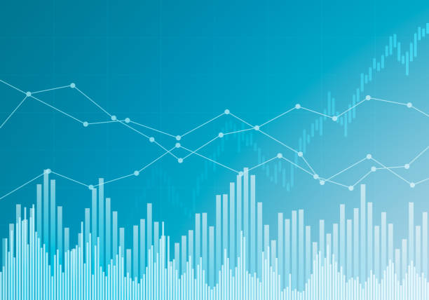 illustrazioni stock, clip art, cartoni animati e icone di tendenza di illustrazione dell'investimento o del grafico aziendale su sfondo blu - vettore - analyzing