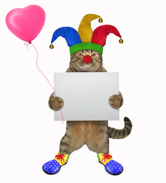 istock Cat clown with a blank sign and a balloon 2 1139101712
