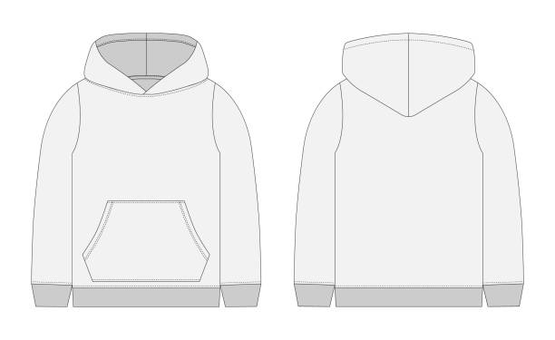 ilustrações de stock, clip art, desenhos animados e ícones de technical sketch for men grey hoodie. mockup template hoody. - velo casaco