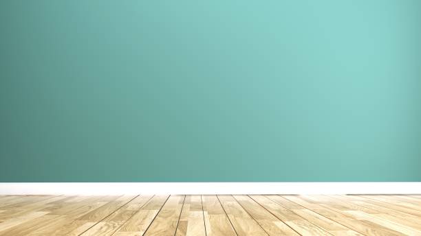 istock Green mint wall on wood floor interior. 3D rendering 1139103643