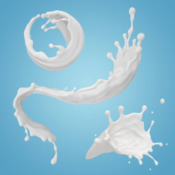 istock 3d render, milk spiral splashing, liquid wave, white splash, paint, loops, curvy jet, isolated on blue background 1139107732