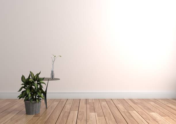 istock Empty room with plants on wooden floor, white wall background .3D rendering 1139107922