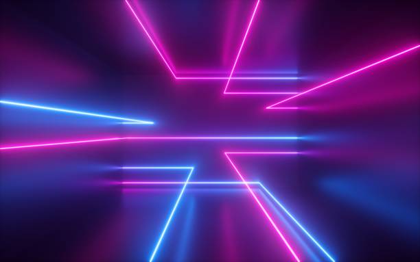istock 3d render, pink blue neon lines, geometric shapes, virtual space, ultraviolet light, 80's style, retro disco, fashion laser show, abstract background 1139108758