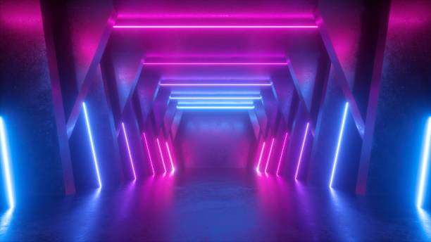 istock 3d render, neon abstract background, empty room, tunnel, corridor, glowing lines, geometric, ultraviolet light 1139108962