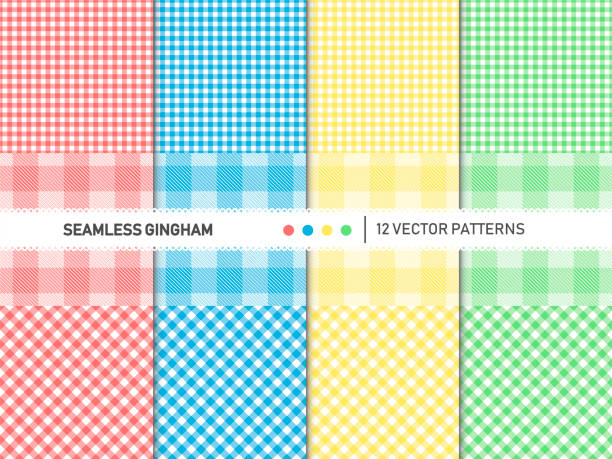 sammlung von gingham-pattern/set von klassischen plaid-pattern/seamless vektor bunt hintergrundmuster/tablecloth muster - blue gingham stock-grafiken, -clipart, -cartoons und -symbole