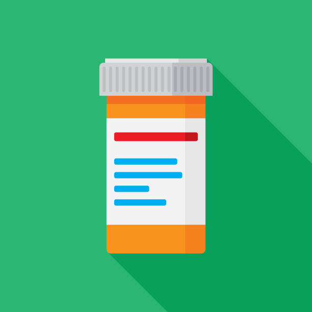 ikona butelki pigułki flat 2 - pill bottle nutritional supplement pill medicine stock illustrations