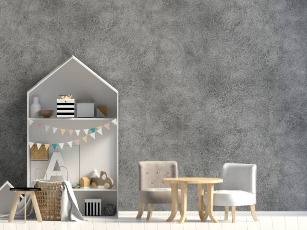 istock Pastel child's room. playroom. modern style. 3d illustration. Wall mock up 1139121623