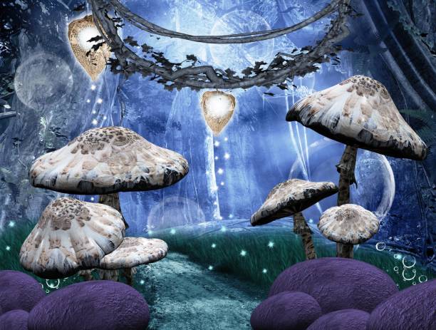 istock Big mushrooms in the blue forest 1139121632