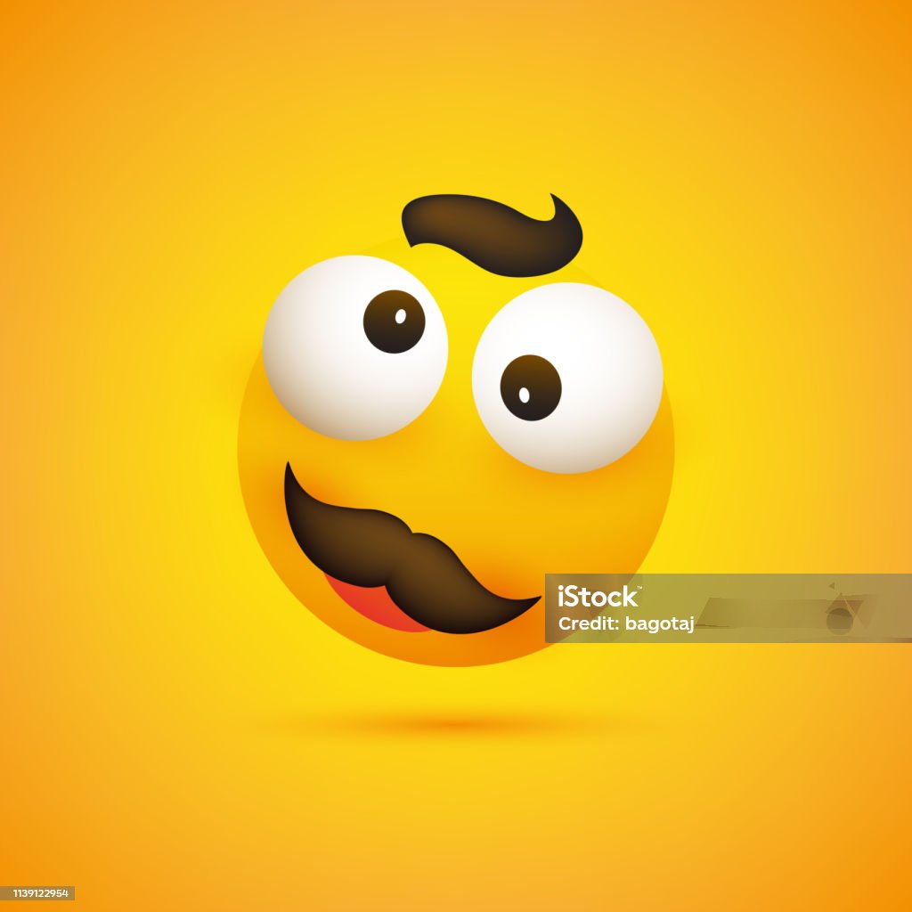 Smiling Emoji with Mustache Simple Happy Emoticon on Yellow Background - Vector Design Rolling Eyes stock vector