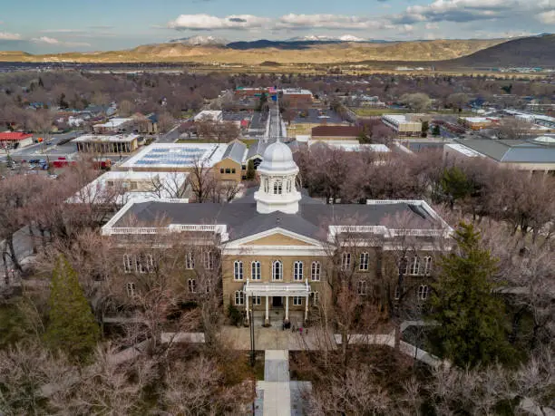 High quality aerial photos of Carson City and the Nevada State capitol building.