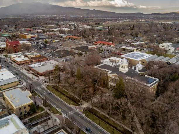 High quality aerial photos of Carson City and the Nevada State capitol building.