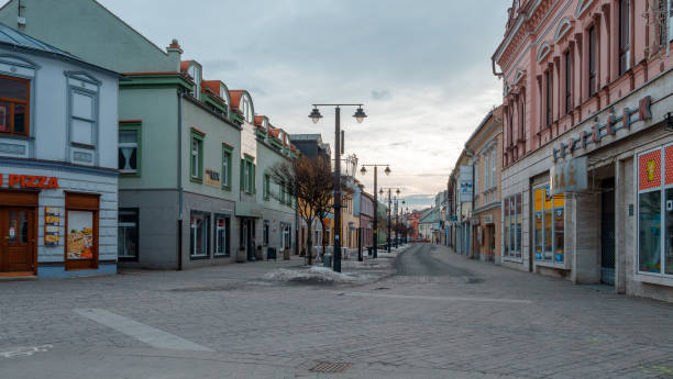 Liptovsky Mikulas. Slovakia town with river on winter