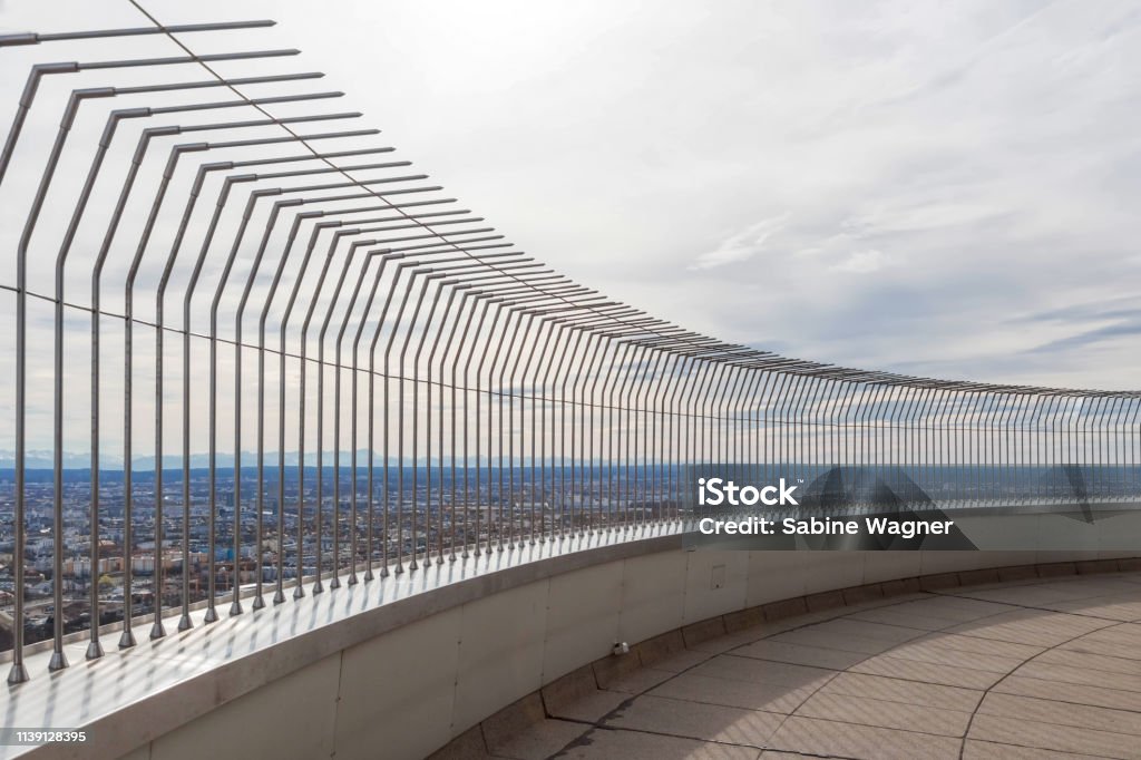Platform with view Observation platform Olympiaturm Munich with view over the City Above Stock Photo