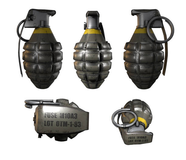 grenade 3d sur le fond blanc - hand grenade explosive bomb war photos et images de collection